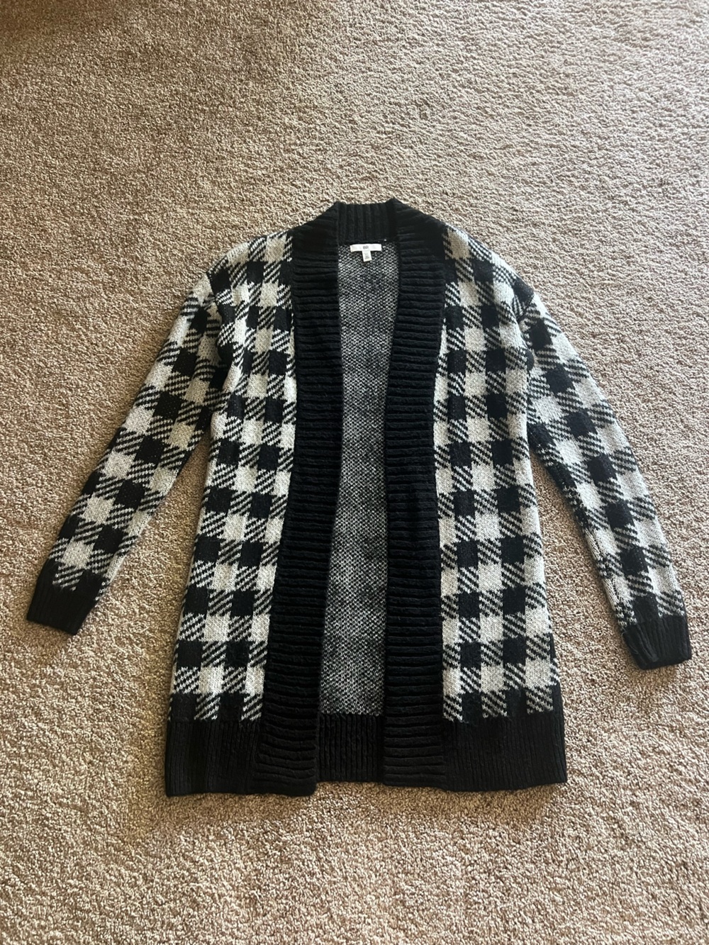 bp Black & White Plaid Open Front Cardigan